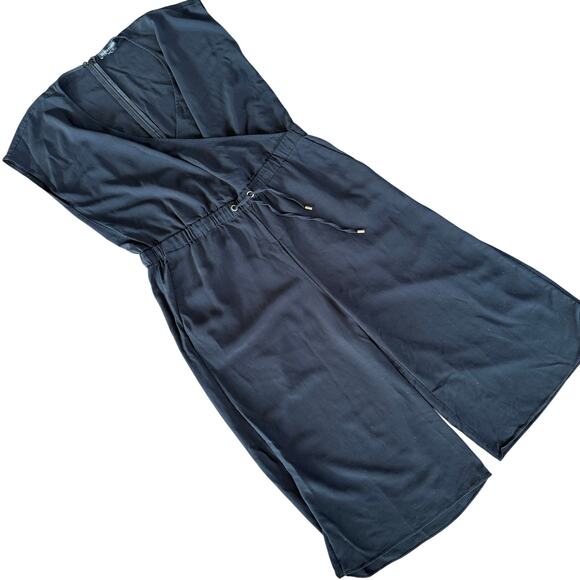 Eileen Fisher Black Drawstring Crepe Cropped Wide Leg Jumpsuit Sz Small Casual - Picture 2 of 13